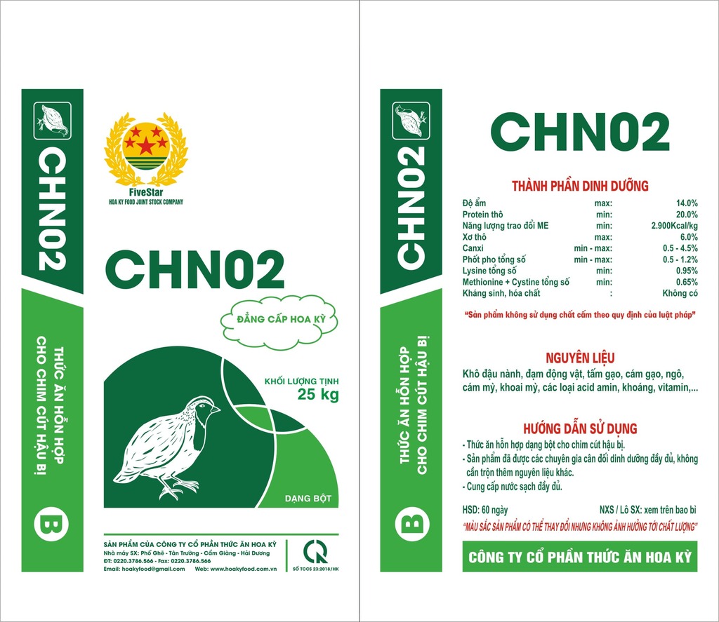 Thức ăn hỗn hợp cho chim cút hậu bị